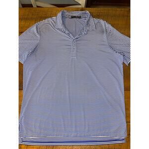 Mens RLX Ralph Lauren Blue‎ White Striped Golf Athleisure Polo Lightweight XXL